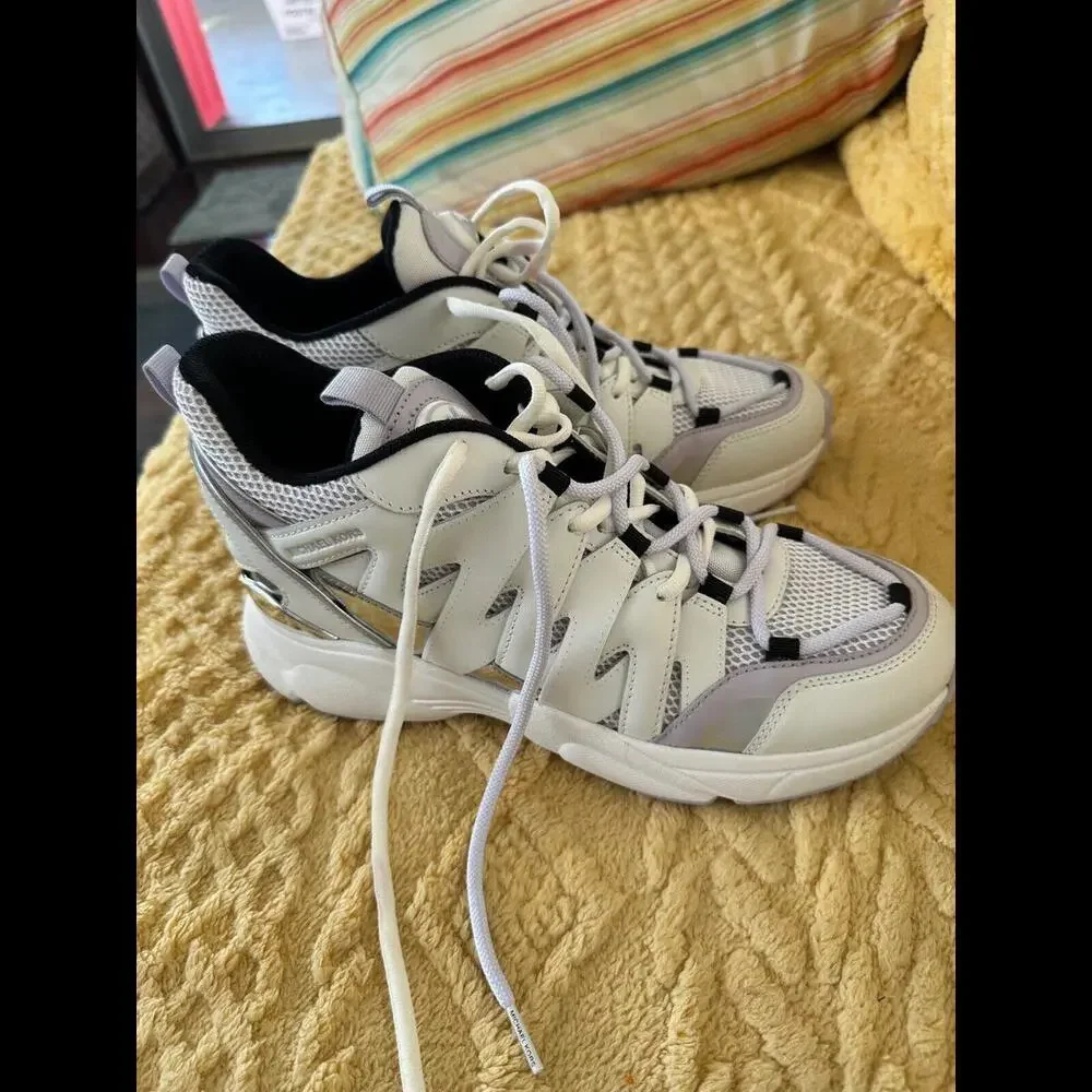 Michael Kors Women High Top Wedge Sneakers Shoes White/Silver/Lavender Sz 8.5M - Picture 3 of 6